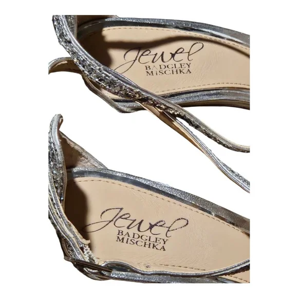 Jewel Badgley Mischka Heels Size 8 Silver Glitter - Picture 4 of 7